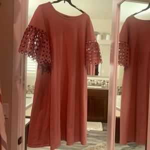 Pale Rose T-Shirt Dress with detailed sleeves!